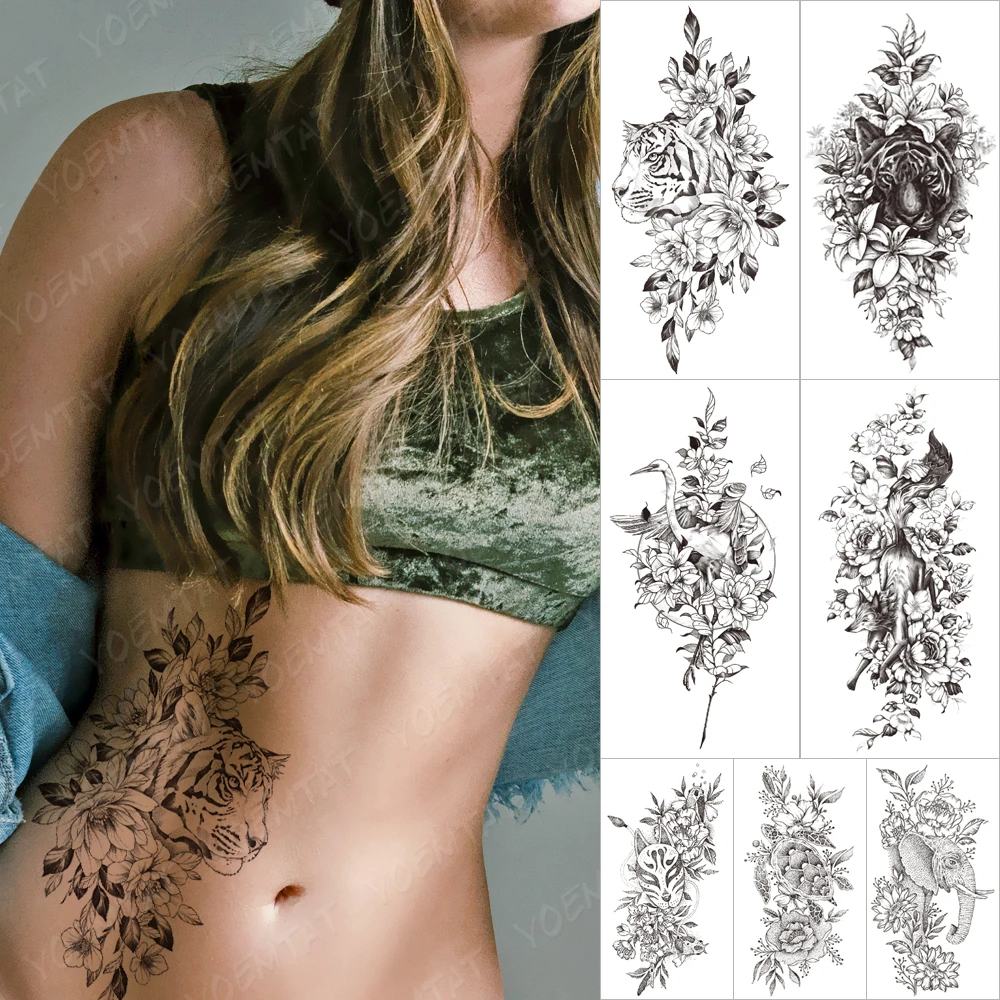 Transferable Waterproof Temporary tatooo Stickers Legs Flower Tiger Wolf Lion Leaf Fake tattoos Body Art tatoo Male Women Black
Transferable Waterproof Temporary tatooo Stickers Legs Flower Tiger Wolf Lion Leaf Fake tattoos Body Art tatoo Male Women Black