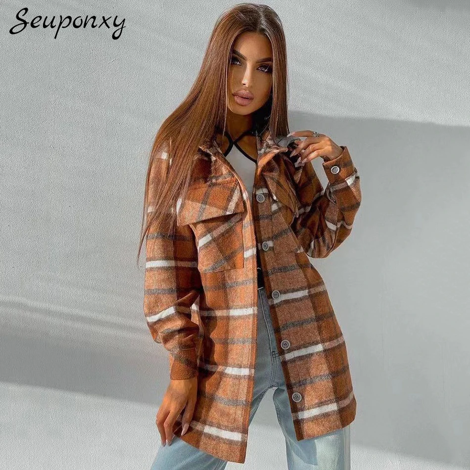 High Quality Autumn And Winter Women'S Plaid Loose Jacket 2021 Sexy Hooded Collar Long-Sleeved Single-Breasted Casual Shirt Coat
High Quality Autumn And Winter Women'S Plaid Loose Jacket 2021 Sexy Hooded Collar Long-Sleeved Single-Breasted Casual Shirt Coat