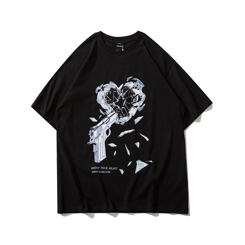 Streetwear Oversize Tshirt Hip Hop Gun Breaking Heart Print T-shirt 2021 Men Harajuku Cotton Loose Summer Short Sleeve Tops Tees
Streetwear Oversize Tshirt Hip Hop Gun Breaking Heart Print T-shirt 2021 Men Harajuku Cotton Loose Summer Short Sleeve Tops Tees