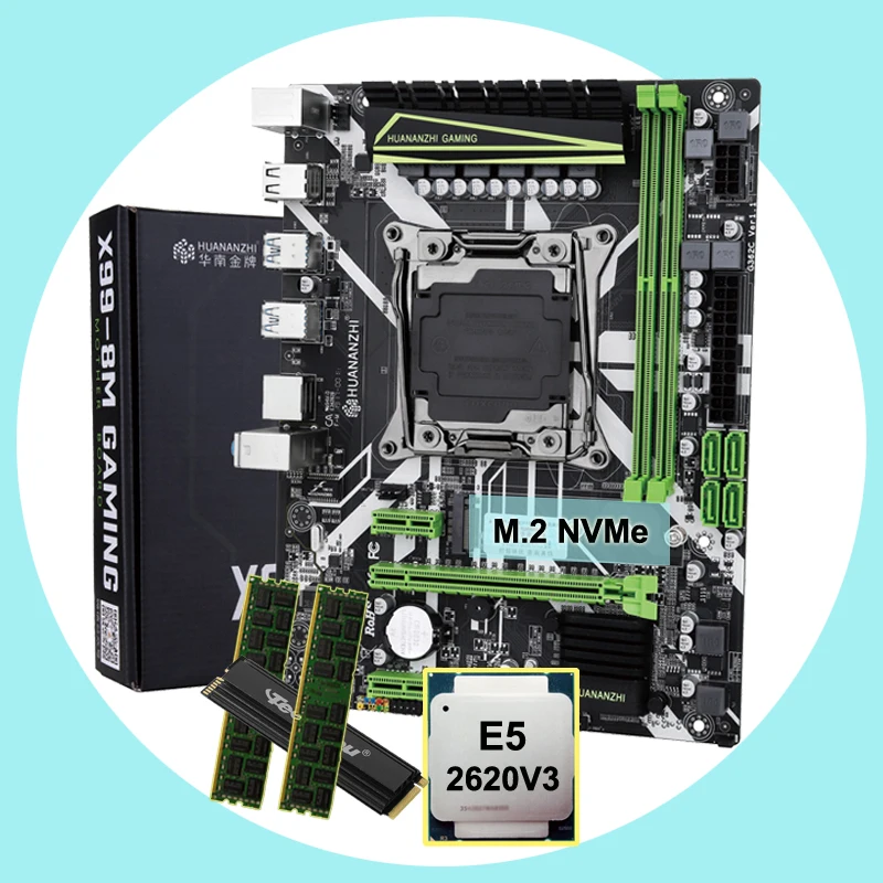 Комплект материнской платы HUANANZHI X99-8M LGA2011-3 ЦП Xeon E5 2620 V3 ОЗУ 8 Гб (2*4 Гб) DDR4 RECC 256 ГБ M.2
