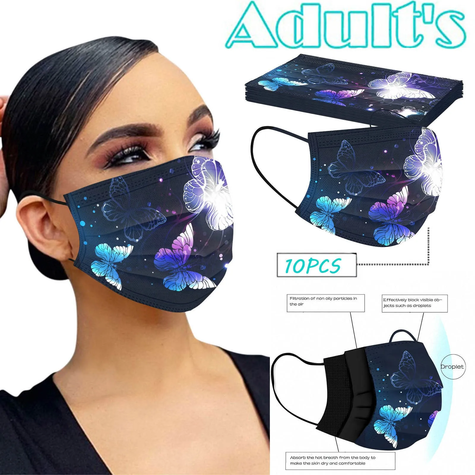 10pcs Adult Colored Disposable Protective Mask 3 Layers Butterfly Prints Mask Non Woven Meltblown Mask Halloween Cosplay Máscara
10pcs Adult Colored Disposable Protective Mask 3 Layers Butterfly Prints Mask Non Woven Meltblown Mask Halloween Cosplay Máscara