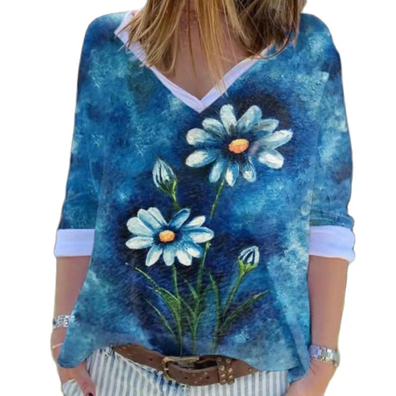 Women Casual V Neck Loose Tops Female Flower Print Spring Autumn Shirt Pullover Vintage Long Sleeve Harajuku T-Shirt Streetwear
Women Casual V Neck Loose Tops Female Flower Print Spring Autumn Shirt Pullover Vintage Long Sleeve Harajuku T-Shirt Streetwear