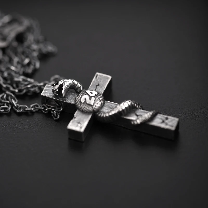 ZABRA Kobe Souvenir Jewelry Number 24 Mamba Cross Pendant 925 Sterling Silver Vintage Hip Hop Rock Punk | Украшения и аксессуары