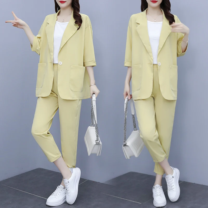 Womens Loose Set Suit Top+Pants 2 Pieces 2021 Autumn Slim Casual Fashion Cute Office Ladies Work Wear High Street Sets Outfits
Womens Loose Set Suit Top+Pants 2 Pieces 2021 Autumn Slim Casual Fashion Cute Office Ladies Work Wear High Street Sets Outfits