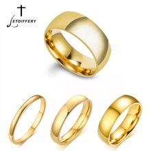 Letdiffery Simple 2/4/6/8mm Stainless Steel Wedding Rings Golden Smooth Women Men Couple Ring Fashion Jewelry