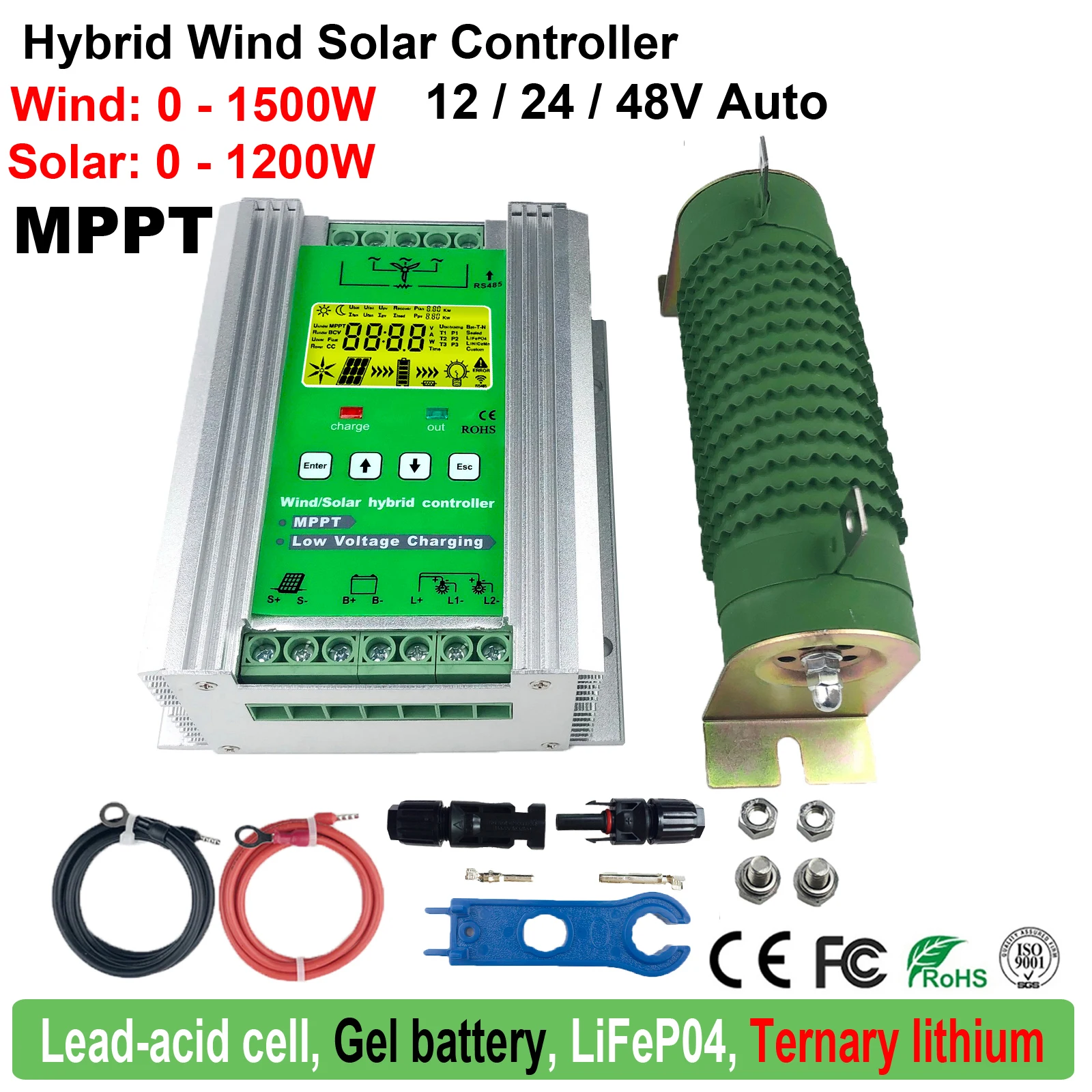MPPT 0-3000W Wind Solar Hybrid Charge Discharge Controller 12V 24V 48V Battery Regulator 60A 80A For AC DC Wind Turbine Solar
MPPT 0-3000W Wind Solar Hybrid Charge Discharge Controller 12V 24V 48V Battery Regulator 60A 80A For AC DC Wind Turbine Solar