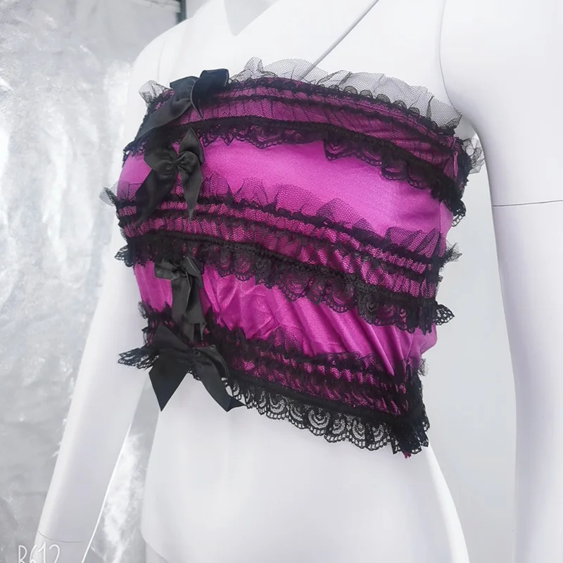 2021 дешевая фиолетовая атласная и Черная кружевная Лоскутная юбка с оборками