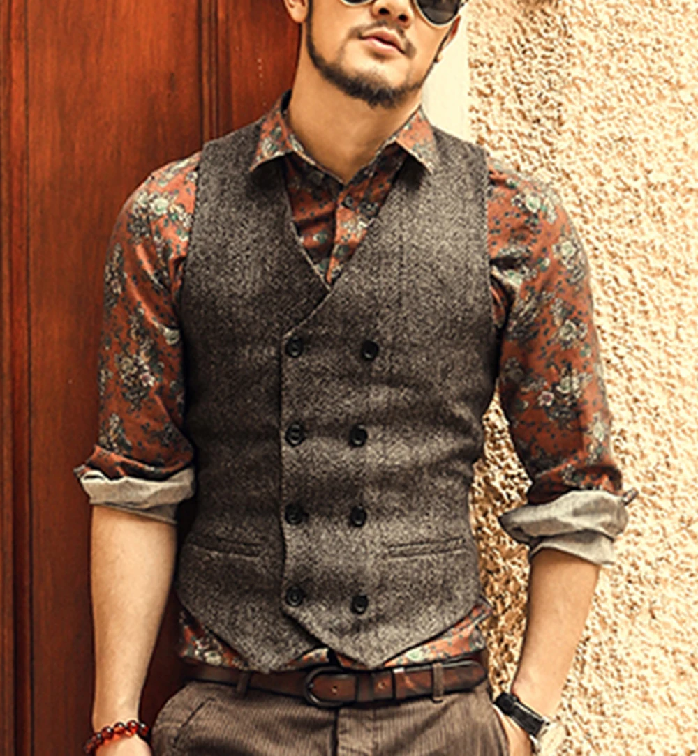 Men's Waistcoat Wool Tweed Slim Fit Leisure Cotton Suit Vest Gentleman Herringbone Pattern Beckham business Brown Wedding Groom 
Men's Waistcoat Wool Tweed Slim Fit Leisure Cotton Suit Vest Gentleman Herringbone Pattern Beckham business Brown Wedding Groom
