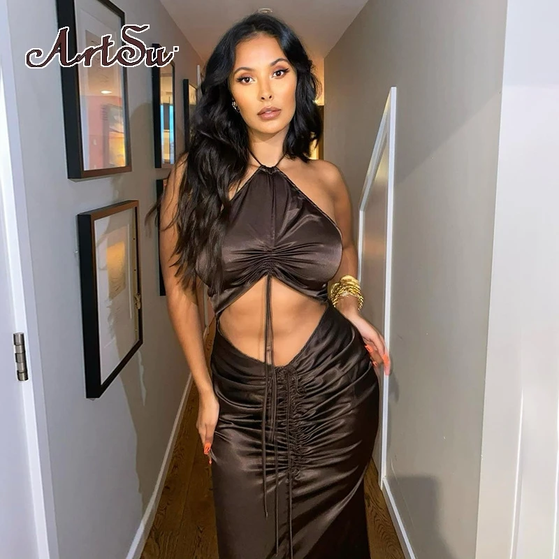 Artsu Женское Платье макси с завязками и рюшами, открытые Клубные вечерние платья, модное элегантное сексуальное драпированное платье с откры...
Artsu Женское Платье макси с завязками и рюшами, открытые Клубные вечерние платья, модное элегантное сексуальное драпированное платье с откры...