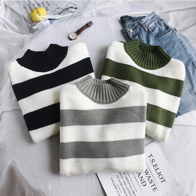 2020 New Men's Striped Sweater Fashion Warm Convex collar Patchwork Knitted Pullovers Autumn Winter Casual Tops jersey hombre
2020 New Men's Striped Sweater Fashion Warm Convex collar Patchwork Knitted Pullovers Autumn Winter Casual Tops jersey hombre