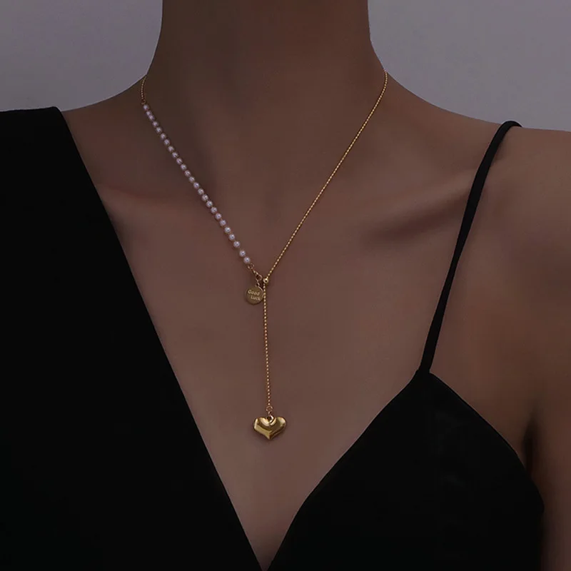 Minar Cute Romantic Gold Love Heart Titanium Steel Necklace for Women Asymmetriy Pearl Beaded Coin Choker Necklace Jewellery
Minar Cute Romantic Gold Love Heart Titanium Steel Necklace for Women Asymmetriy Pearl Beaded Coin Choker Necklace Jewellery