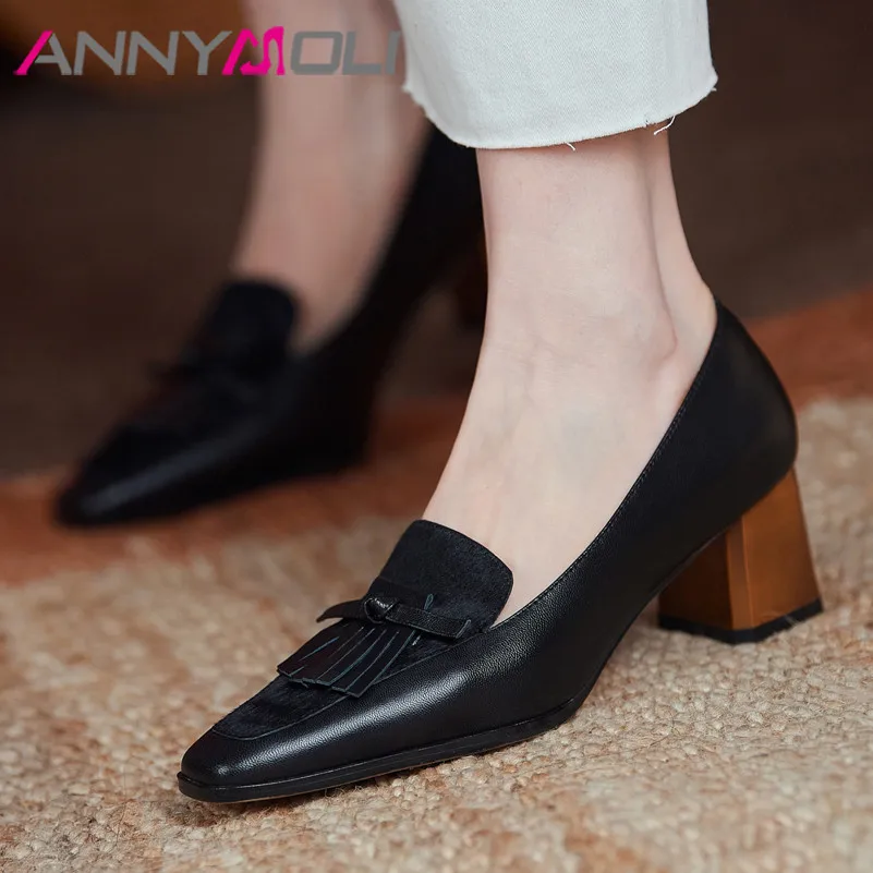 ANNYMOLI Thick Heels Pumps Women Genuine Leather Fashion Shoes Female Square Toe Fringe Dress Footwear High Heel Shoes Brown 40
ANNYMOLI Thick Heels Pumps Women Genuine Leather Fashion Shoes Female Square Toe Fringe Dress Footwear High Heel Shoes Brown 40