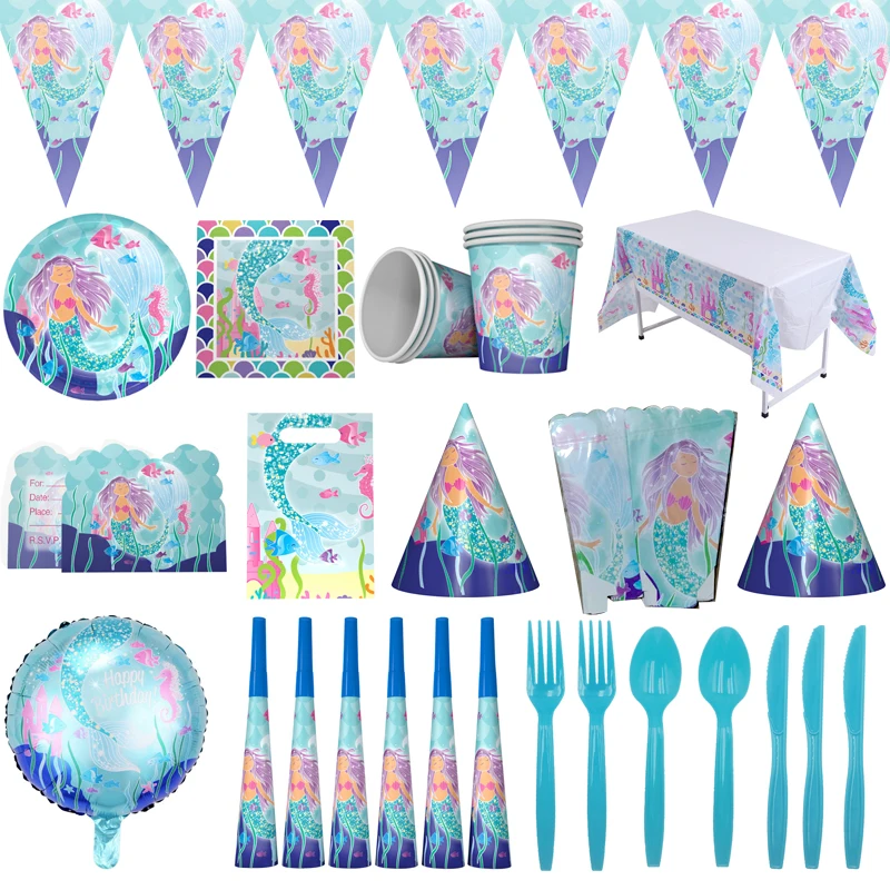 Mermaid cups plates napkins tablecloth Invitation cards gifts bags Hats Popcorn boxes foil Balloons Horns Spoons 141pcs/lot
Mermaid cups plates napkins tablecloth Invitation cards gifts bags Hats Popcorn boxes foil Balloons Horns Spoons 141pcs/lot