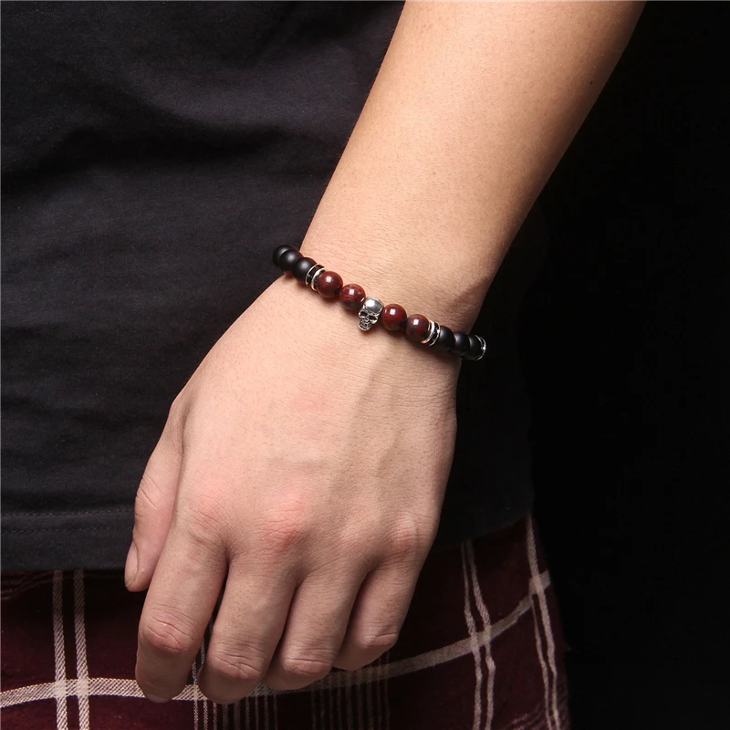 Men Bracelets 8 mm Natural Red Stone Beads Bracelets Gothic Silver Color Skull Charm Bracelet For Women Elastic Pulsera Jewelry
Men Bracelets 8 mm Natural Red Stone Beads Bracelets Gothic Silver Color Skull Charm Bracelet For Women Elastic Pulsera Jewelry