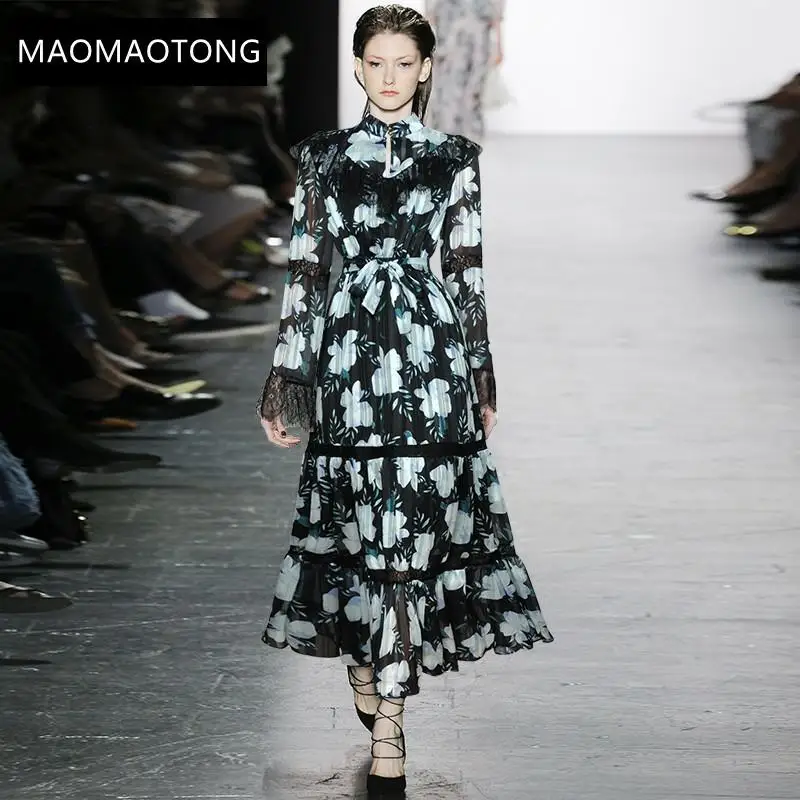 Fashion Designer Autumn Long Dress Women's Elegant Lace Long Sleeve Flower Print Chiffon Holiday Dress
Fashion Designer Autumn Long Dress Women's Elegant Lace Long Sleeve Flower Print Chiffon Holiday Dress