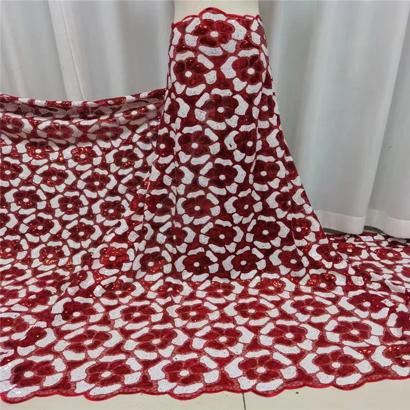 

Красная французская кружевная ткань с блестками, высококачественные африканские сетчатые кружева с вышивкой, нигерийские тюлевые ткани 5 ярдов для свадебного платья
