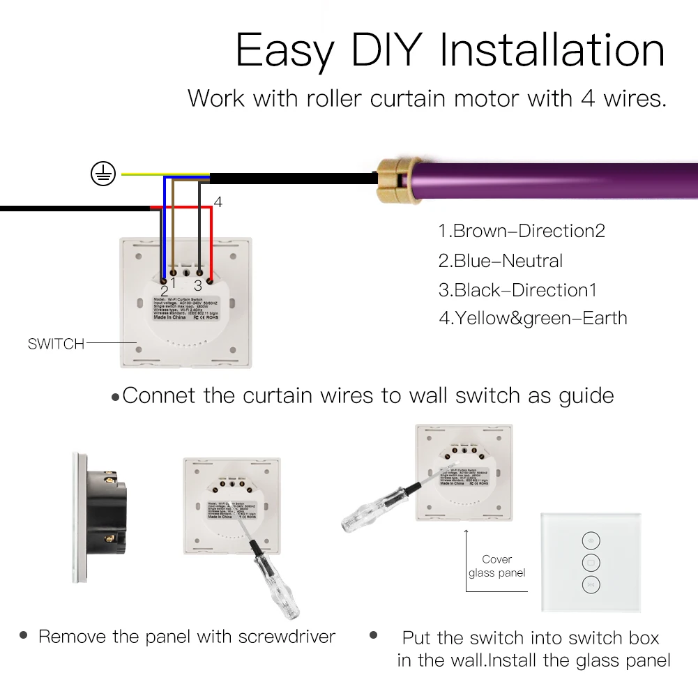 Motorized Tubular Roller Shade Blinds Shutter Motor Smart Curtain Switch Tuya APP Remote Control Works with Alexa Google Home