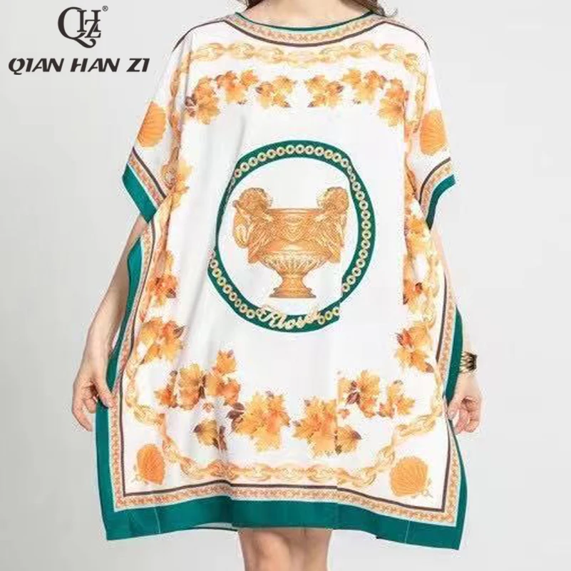 Qian Han Zi designer fashion summer dress vintage Pattern printing Crystal loose holiday dress for Women
Qian Han Zi designer fashion summer dress vintage Pattern printing Crystal loose holiday dress for Women