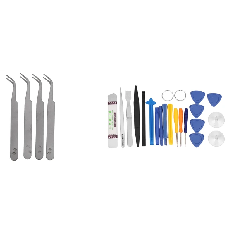 4 Pcs Silver Tone 5 Inch Length Metal Bent Tip Tweezers With 20 In 1 Mobile Phone Repair Tools Kit Screwdriver Set
4 Pcs Silver Tone 5 Inch Length Metal Bent Tip Tweezers With 20 In 1 Mobile Phone Repair Tools Kit Screwdriver Set