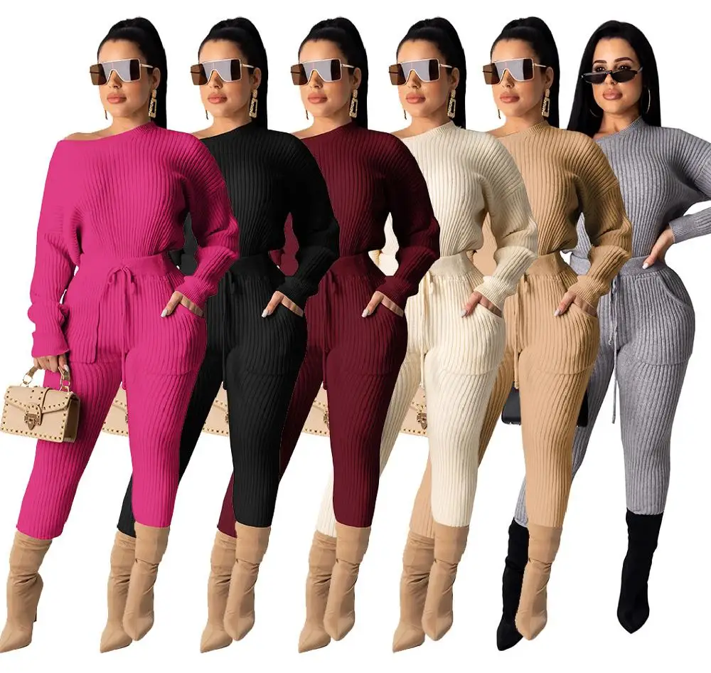 Echoine Solid Knit Ribbed Sexy Off Shoulder Tops and Pencil Pants with Pocket Two Piece Set Women Sporty Tracksuit Club Outwear
Echoine Solid Knit Ribbed Sexy Off Shoulder Tops and Pencil Pants with Pocket Two Piece Set Women Sporty Tracksuit Club Outwear