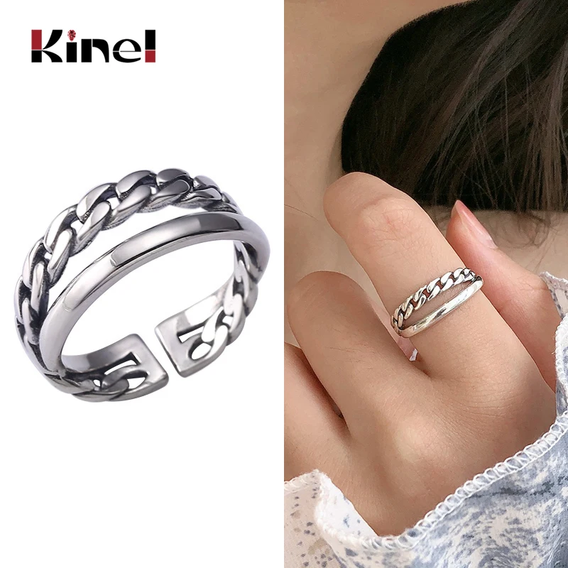 Kinel 925 Sterling Silver Double layer Twine Rings For Women Adjustable Geometric Irregular Silver Rings Novelty Vintage Jewelry
Kinel 925 Sterling Silver Double layer Twine Rings For Women Adjustable Geometric Irregular Silver Rings Novelty Vintage Jewelry