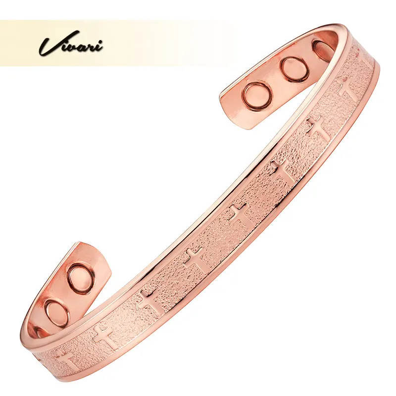 

Vivari Powerful Vintage Magnetic Shiny Copper Bangle For Women Healing Men Fashion Bracelet Wristband Cross Pattern Charm