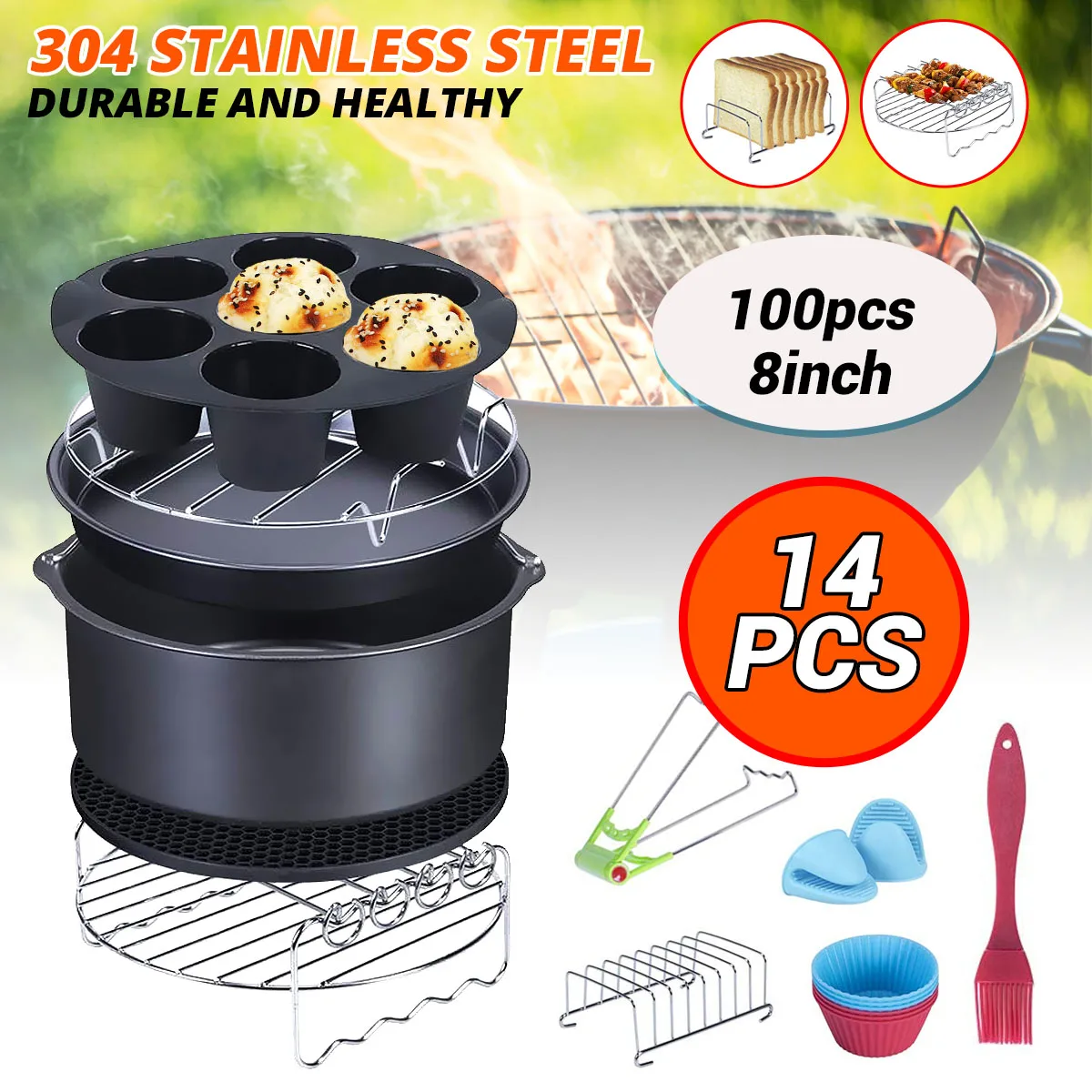 14 шт. аксессуары для воздушной фритюрницы 8 дюймов для XL Airfryers 5.3QT-5.8QT корзина для выпечки тарелка для пиццы гриль горшок кухонный инструмент ...
14 шт. аксессуары для воздушной фритюрницы 8 дюймов для XL Airfryers 5.3QT-5.8QT корзина для выпечки тарелка для пиццы гриль горшок кухонный инструмент ...