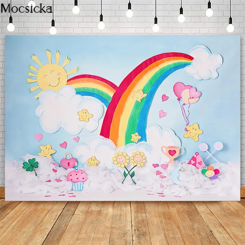 Cartoon Rainbow Sun Backdrop For Children Birthday Cake Smash Photo Props Studio Booth Background Floral Stars Decor Photoshoot
Cartoon Rainbow Sun Backdrop For Children Birthday Cake Smash Photo Props Studio Booth Background Floral Stars Decor Photoshoot