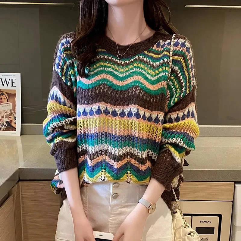 Spring Autumn Vintage Long Sleeve Hollow Out Pullover Sweater Women Casual Jumpers O-neck Knitted Sweater Fashion Loose Sweater
Spring Autumn Vintage Long Sleeve Hollow Out Pullover Sweater Women Casual Jumpers O-neck Knitted Sweater Fashion Loose Sweater