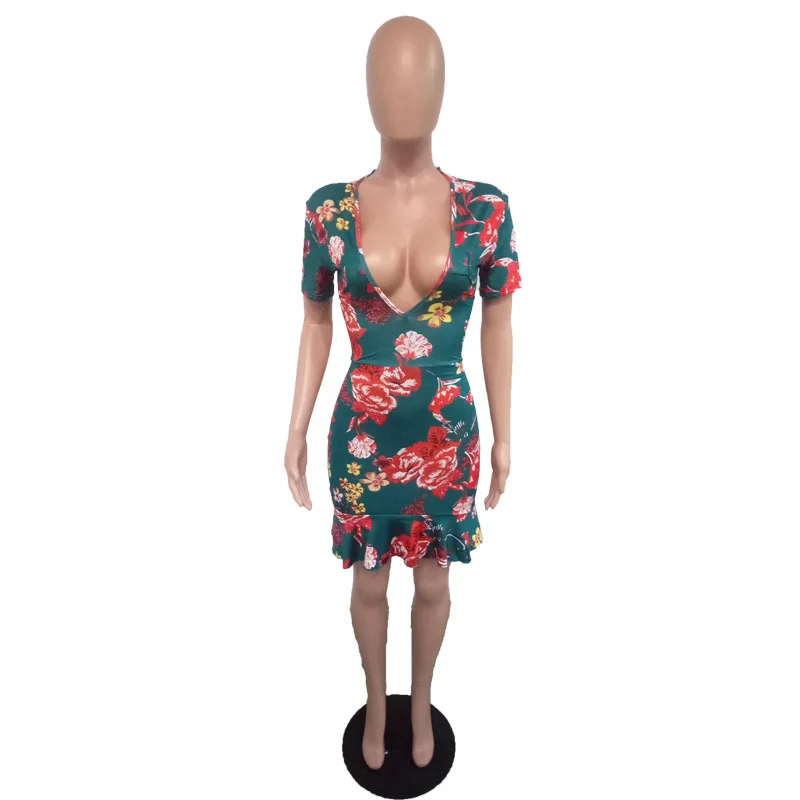 Women Green Criss Cross Back Frill Hem Shift Dress Streetwear Sheath Flora Print Short Sleeve Above Knee Mini Summer Party Dress 
Women Green Criss Cross Back Frill Hem Shift Dress Streetwear Sheath Flora Print Short Sleeve Above Knee Mini Summer Party Dress