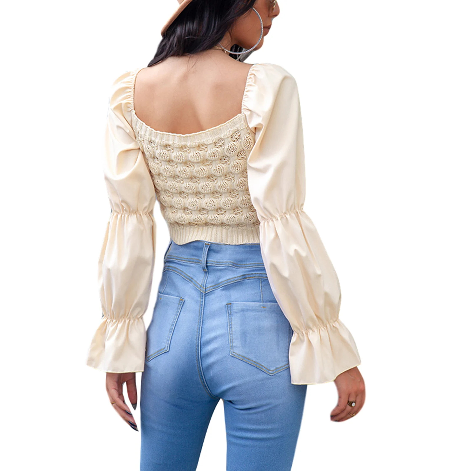 New Womens Knitting Shirts Long Sleeve Crop Top Shirt Spring Fall Wrapped Elastic Party Square Neck Floral Backless Clothes
New Womens Knitting Shirts Long Sleeve Crop Top Shirt Spring Fall Wrapped Elastic Party Square Neck Floral Backless Clothes