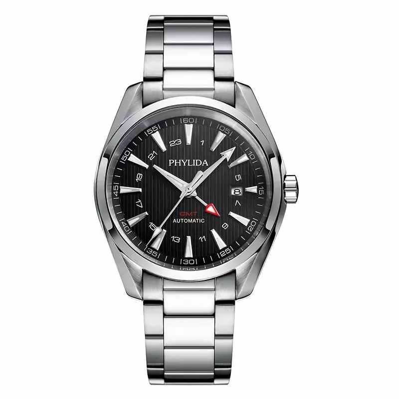PHYLIDA NEW men's watch 10BAR 100M Water-resistant Automatic GMT Watch Black Dial Fashion Luxury Mechanical Wristwatch Solid SS
PHYLIDA NEW men's watch 10BAR 100M Water-resistant Automatic GMT Watch Black Dial Fashion Luxury Mechanical Wristwatch Solid SS