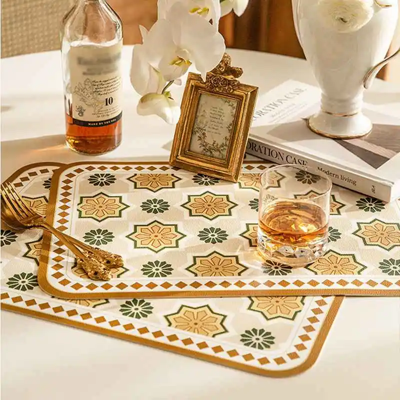 Romantic Coaster Luxury Leather Placemat For Dining Table Western Printed Heat-resistant Kitchen Dining Accessories 
Romantic Coaster Luxury Leather Placemat For Dining Table Western Printed Heat-resistant Kitchen Dining Accessories