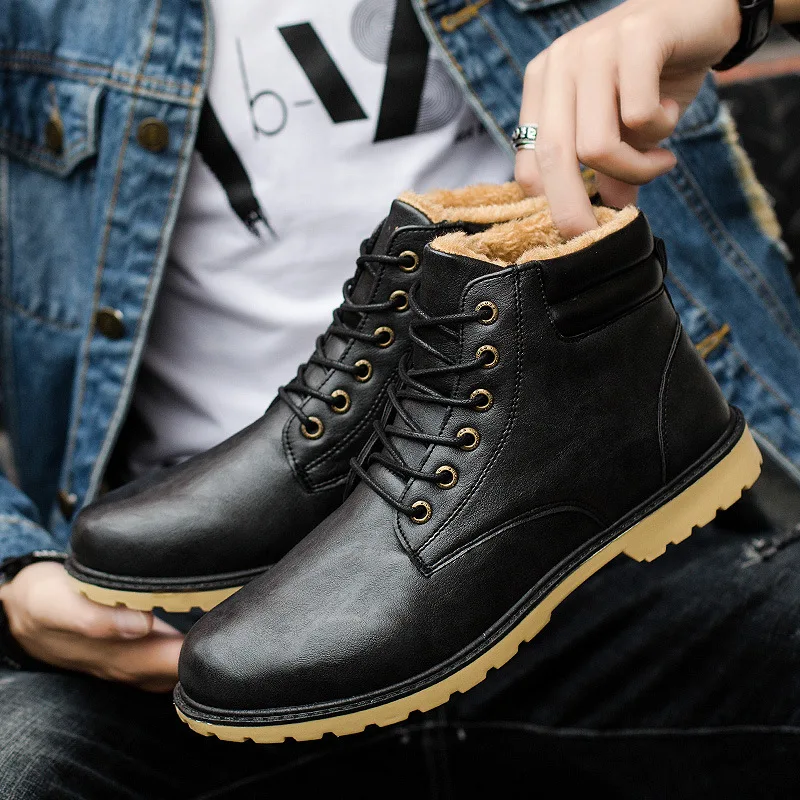 Quality PU Men Winter Leather Boots Fashion Short Plush Waterproof Ankle Bootie Male High-tops Shoes Boots Promotion bn7
Quality PU Men Winter Leather Boots Fashion Short Plush Waterproof Ankle Bootie Male High-tops Shoes Boots Promotion bn7