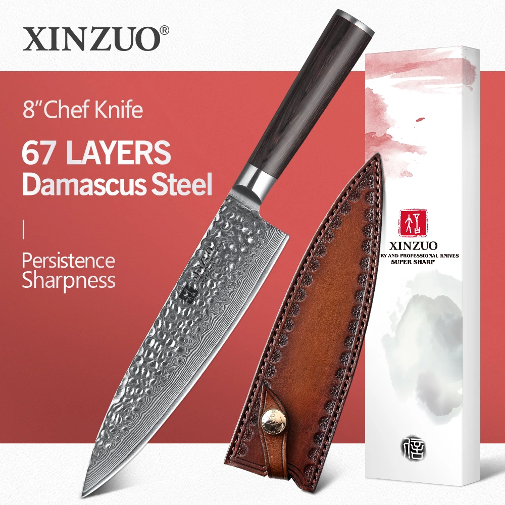 XINZUO 8'' Inch Chef Knife High Carbon 67 Layer Japanese Damascus Steel Kitchen Knives Ultra Sharp Meat Knife Pakka Wood Handle
XINZUO 8'' Inch Chef Knife High Carbon 67 Layer Japanese Damascus Steel Kitchen Knives Ultra Sharp Meat Knife Pakka Wood Handle