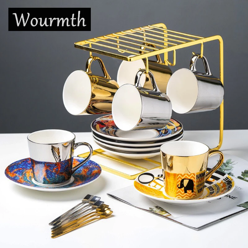 Wourmth Mirror Reflection Cup Gold and Silver Couple Cup Ceramic Coffee Cup and Saucer set Personality Afternoon Tea Mugs 250ml
Wourmth Mirror Reflection Cup Gold and Silver Couple Cup Ceramic Coffee Cup and Saucer set Personality Afternoon Tea Mugs 250ml