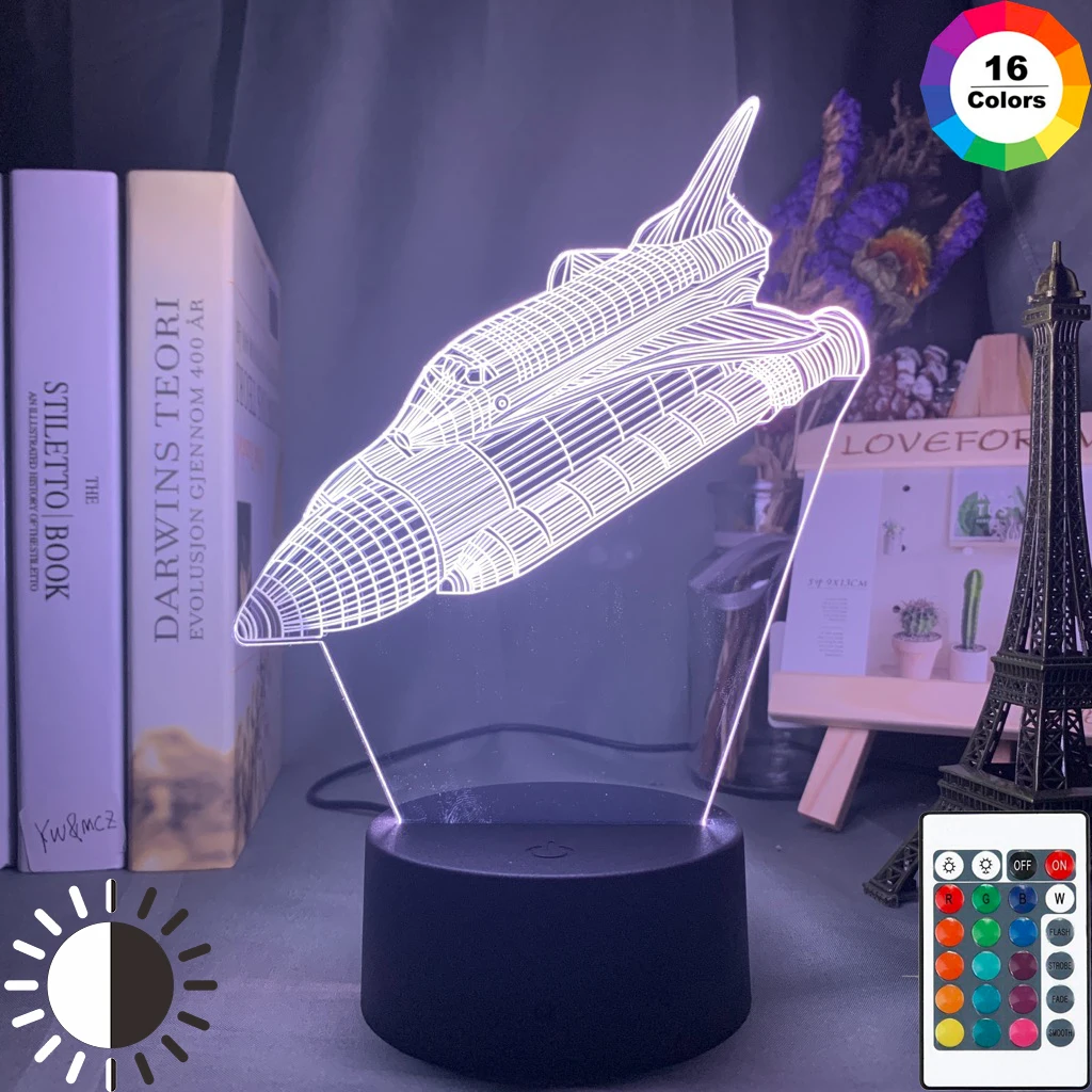Фото Космический корабль 3d иллюзия детский ночной Светильник Led Изменение цвета