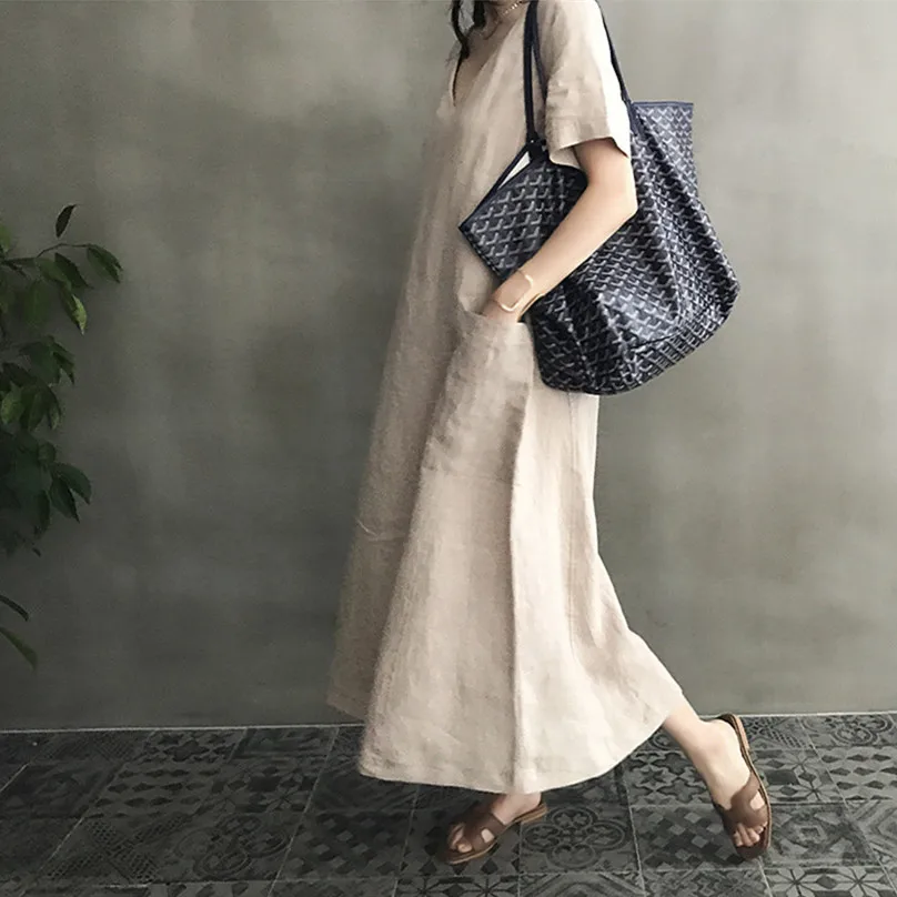 2021 Loose V Neck Slim Short-sleeved Summer Long Vacation Casual Linen Solid Dresses Women Korean Japan Maxi Robe Vestiods
2021 Loose V Neck Slim Short-sleeved Summer Long Vacation Casual Linen Solid Dresses Women Korean Japan Maxi Robe Vestiods