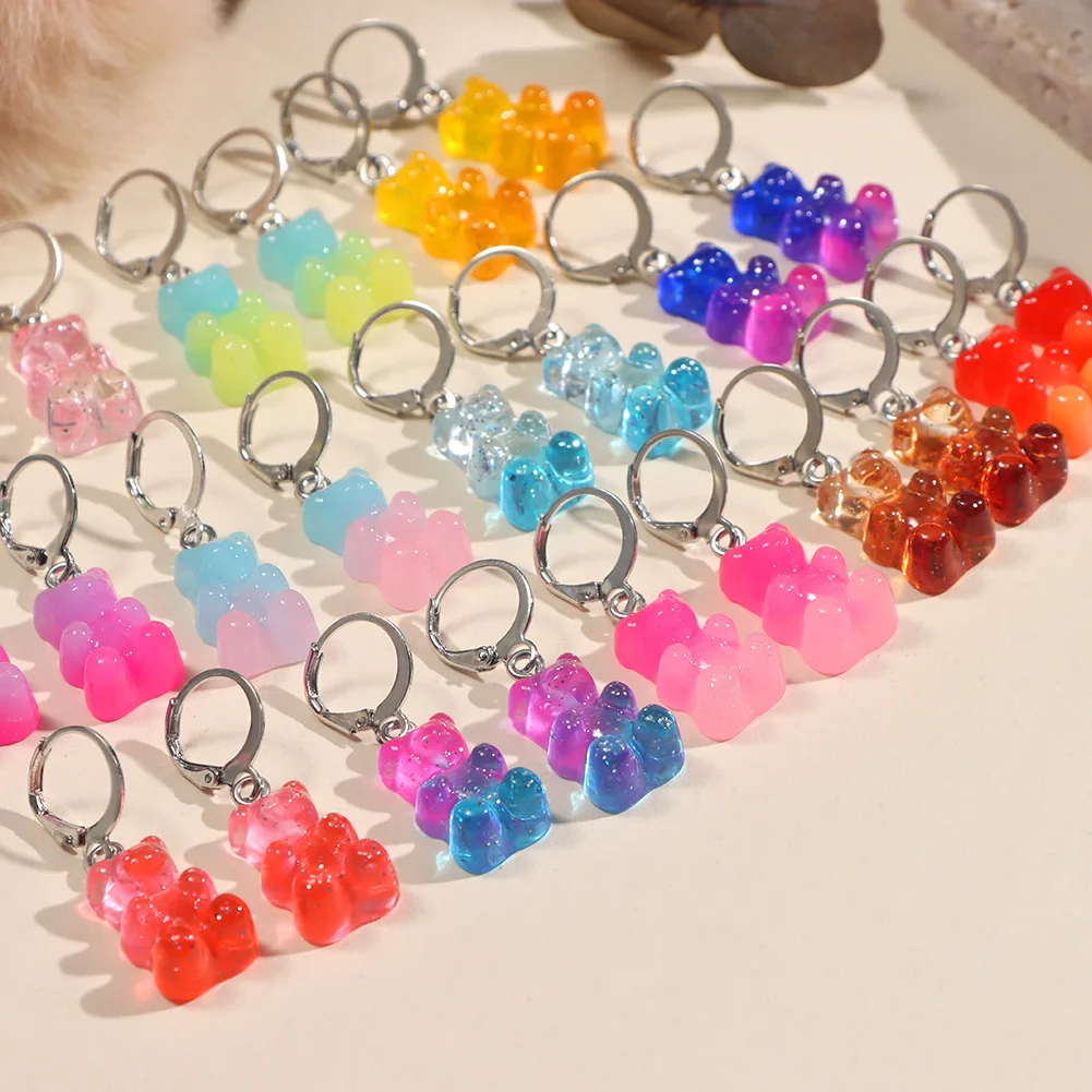 Cute Rainbow Resin Gummy Bear Dangle Earring For Women Girls Silver Color Acrylic Sequin Cartoon Animal Drop Earrings Jewelry
Cute Rainbow Resin Gummy Bear Dangle Earring For Women Girls Silver Color Acrylic Sequin Cartoon Animal Drop Earrings Jewelry