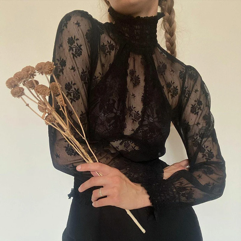 WeiYao Turtleneck Black Mesh Tee Shirt Elegant Vintage Long Sleeve T Shirt Women Casual Retro Lace See Through Harajuku Street
WeiYao Turtleneck Black Mesh Tee Shirt Elegant Vintage Long Sleeve T Shirt Women Casual Retro Lace See Through Harajuku Street