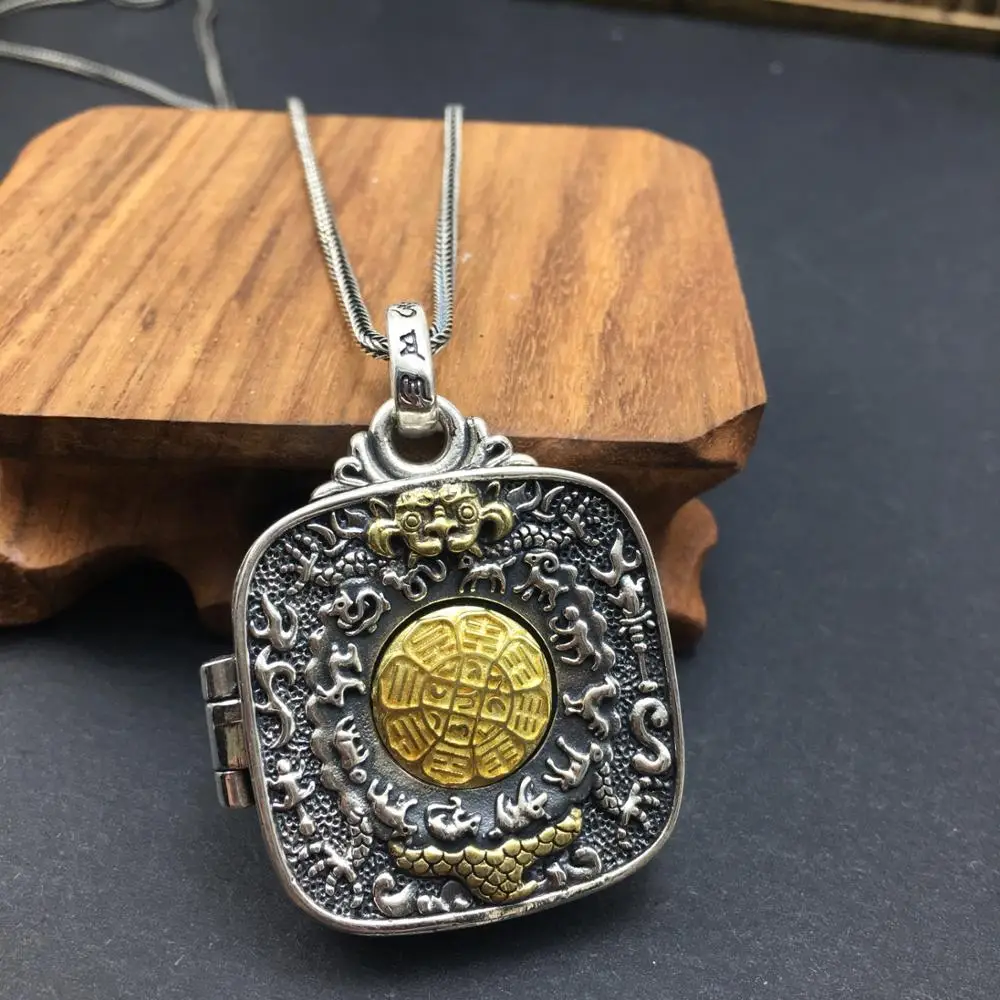 100% Real 925 Sterling Silver Buddha Zodiac Gawu Box Instrument Vajra Pendant Men Women Necklace Fine Jewelery | Украшения и