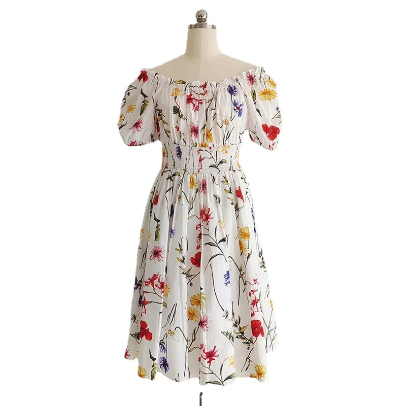 High Quality Spring/Summer New Women's Retro Floral Print One-neck Elastic Waist Big Swing Dress
High Quality Spring/Summer New Women's Retro Floral Print One-neck Elastic Waist Big Swing Dress