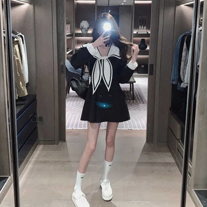 Autumn French Navy Collar Draw Back Thin Temperament Gentle Wind College Style Grace Suit Dresses
Autumn French Navy Collar Draw Back Thin Temperament Gentle Wind College Style Grace Suit Dresses