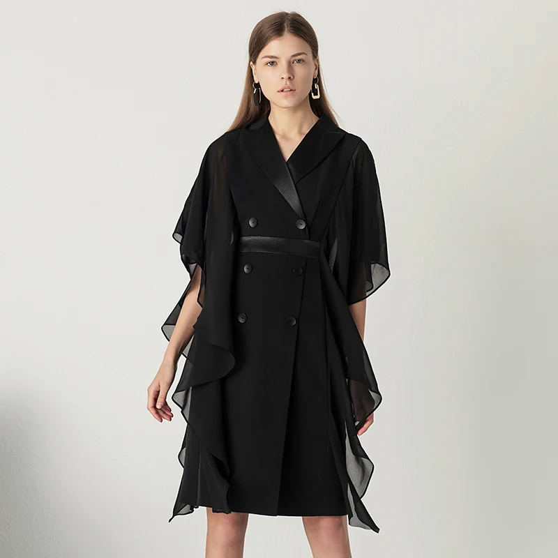 YIGELILA High Quality Fashion Black Dress Turndown Collar Double Breasted Dress Office Lady Butterfly Sleeves Short Dress 65493
YIGELILA High Quality Fashion Black Dress Turndown Collar Double Breasted Dress Office Lady Butterfly Sleeves Short Dress 65493