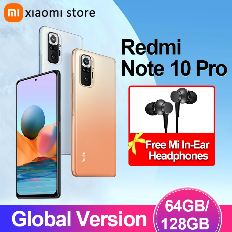 Глобальная версия Xiaomi Redmi Примечание 10 Pro 6 Гб 64 Гб/128 Смартфон 108MP камера Snapdragon 732G 120