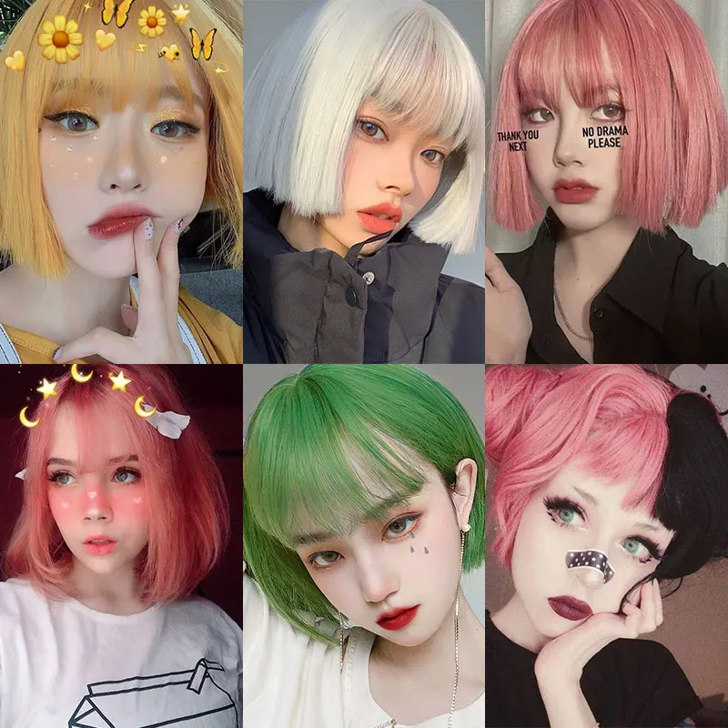 25cm Short Bob Wig Synthetic Hair Lolita Wigs Green pink silver golden Mixed color Cool Girl outlook Woman wig Hair Extension
25cm Short Bob Wig Synthetic Hair Lolita Wigs Green pink silver golden Mixed color Cool Girl outlook Woman wig Hair Extension