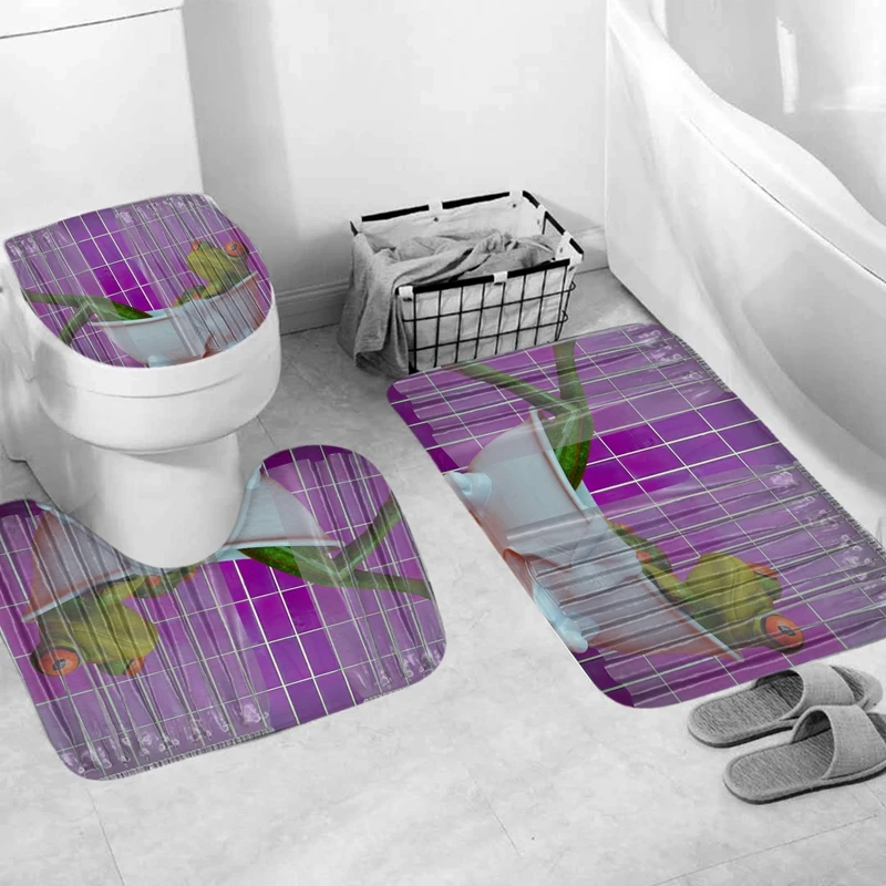 

Soft Flocking Carpet Bathroom Mat Door Floor Cute Green Frog Couple Nonslip Absorbent Purple Bath Rugs Toliet Seat Cover Doormat