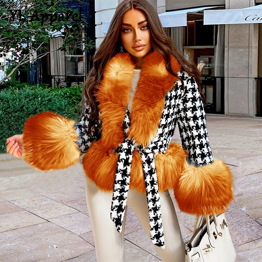 Women's Winter Houndstooth Jacket Faux Fur Patchwork Belt Slim Quilted Coat Thicken Oversize Outerwear Female Streetwear Tops
Women's Winter Houndstooth Jacket Faux Fur Patchwork Belt Slim Quilted Coat Thicken Oversize Outerwear Female Streetwear Tops