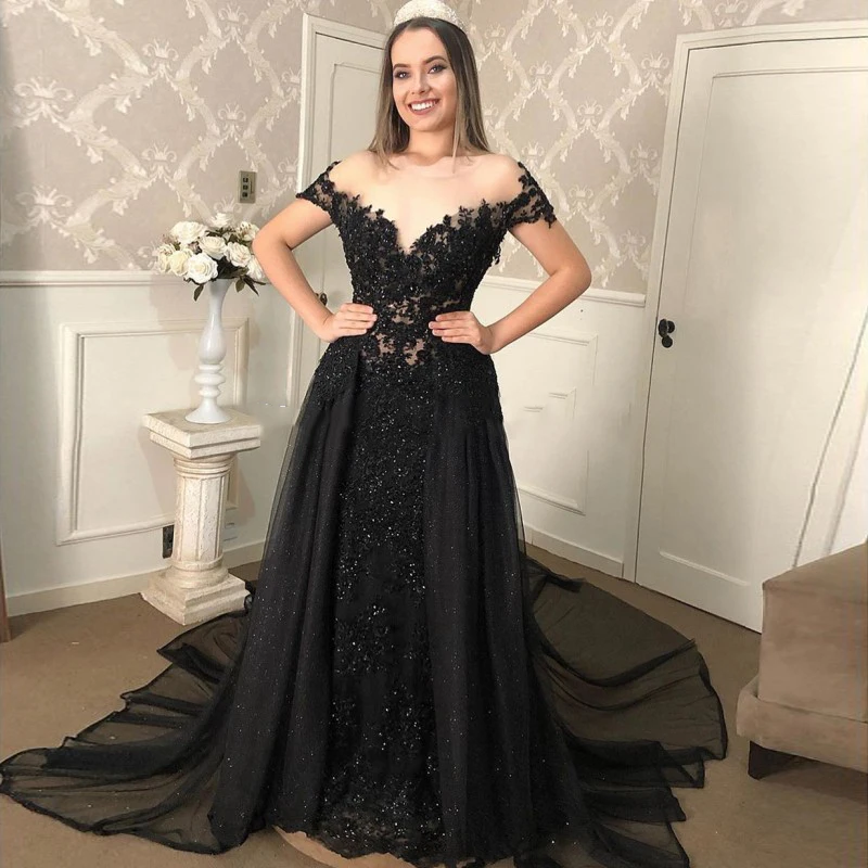 Black Evening Dresses 2020 A-line O-Neck Appliques Beaded Chiffon Custom Made Short Sleeves Plus Size Prom Dress Party Gown
Black Evening Dresses 2020 A-line O-Neck Appliques Beaded Chiffon Custom Made Short Sleeves Plus Size Prom Dress Party Gown