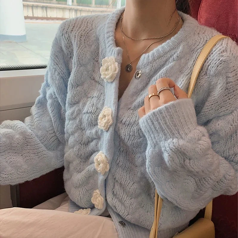 Loose Fairy Clothes Cardigan Knit Top Long Sleeve Women's Sweater Kawaii Sweater Blue Korean Fashion Cute Flower Autumn Winter
Loose Fairy Clothes Cardigan Knit Top Long Sleeve Women's Sweater Kawaii Sweater Blue Korean Fashion Cute Flower Autumn Winter